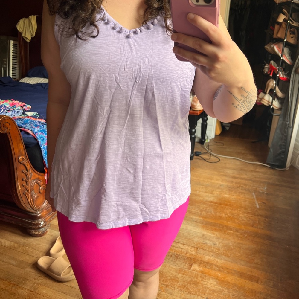 Lilly Pulitzer Pom Pom Top in Lavender with Pima Cotton XL EUC
